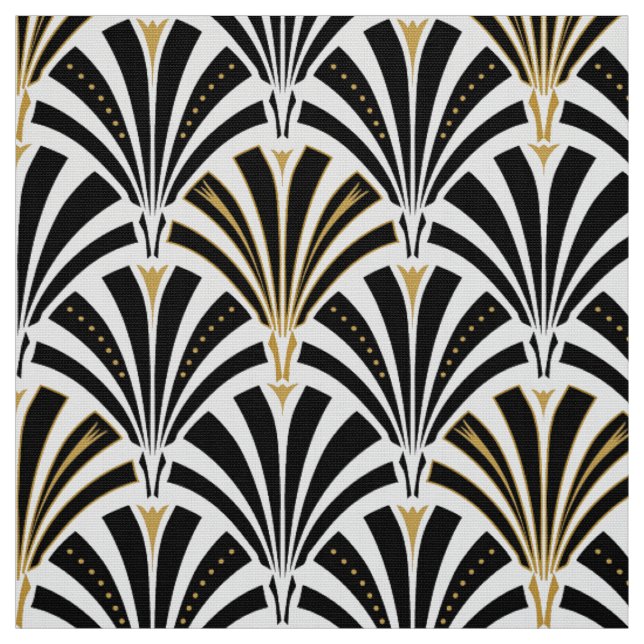 Art Deco fan pattern - black and white Fabric (Swatch)