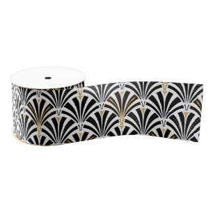 Art Deco fan pattern - black and white Grosgrain Ribbon