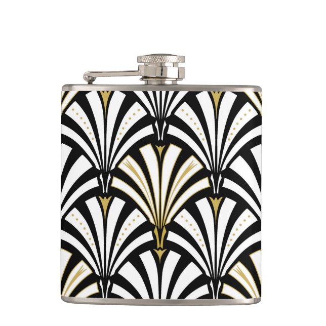 Art Deco fan pattern - black and white Hip Flask (Front)