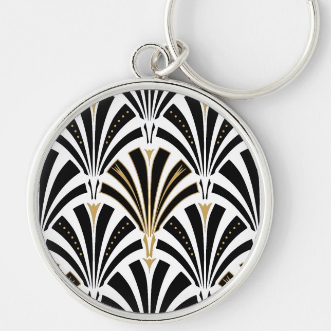 Art Deco fan pattern - black and white Keychain (Front)