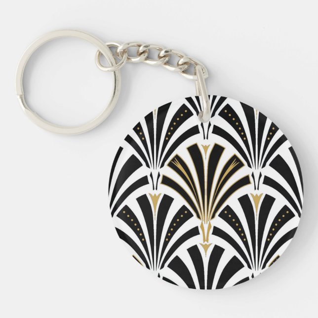 Art Deco fan pattern - black and white Keychain (Front)