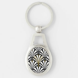 Art Deco fan pattern - black and white Keychain
