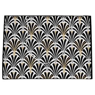 Art Deco fan pattern - black and white Large Gift Bag