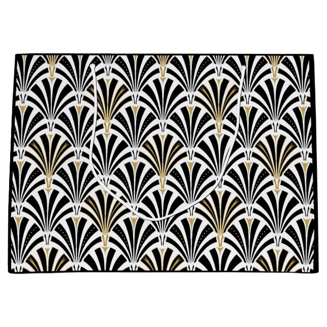 Art Deco fan pattern - black and white Large Gift Bag (Front)