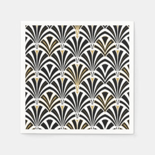 Art Deco fan pattern - black and white Napkin