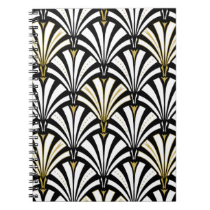Art Deco fan pattern - black and white Notebook