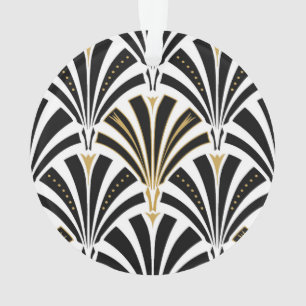 Art Deco fan pattern - black and white Ornament