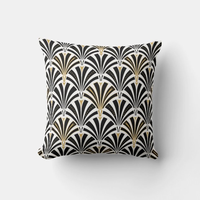 Art Deco fan pattern - black and white Throw Pillow (Front)