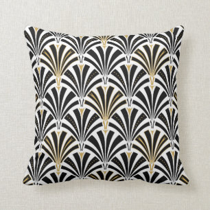 Art Deco fan pattern - black and white Throw Pillow