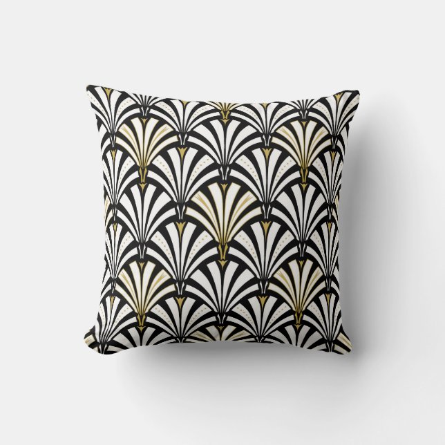 Art Deco fan pattern - black and white Throw Pillow (Front)