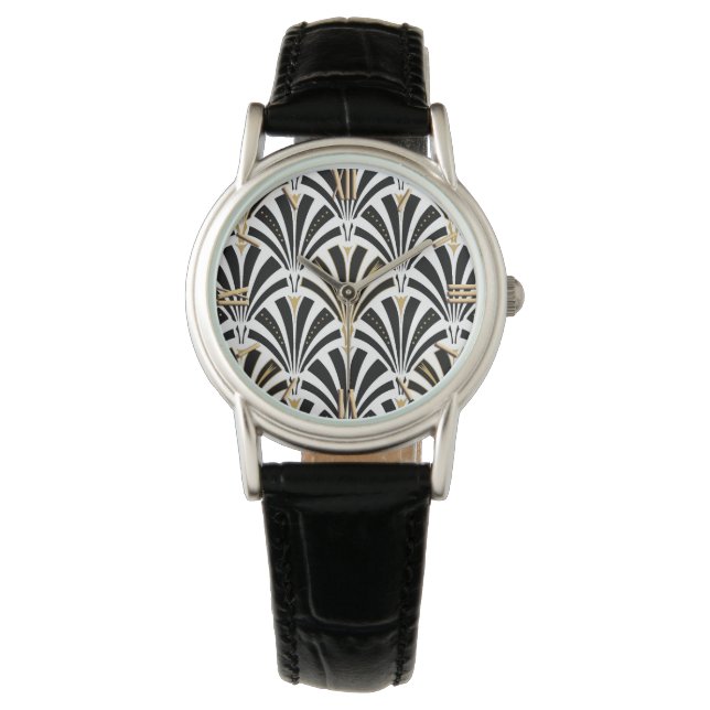 Art Deco fan pattern - black and white Watch (Front)