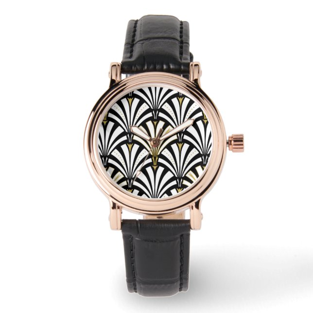 Art Deco fan pattern - black and white Watch (Front)
