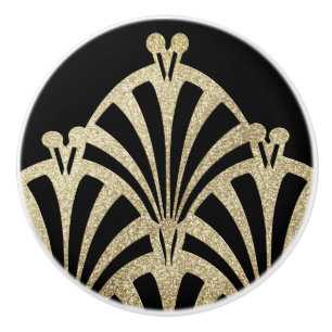 Art deco fan pattern black bronze elegant vintage ceramic knob