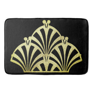 Art deco fan pattern black gold elegant vintage bath mat