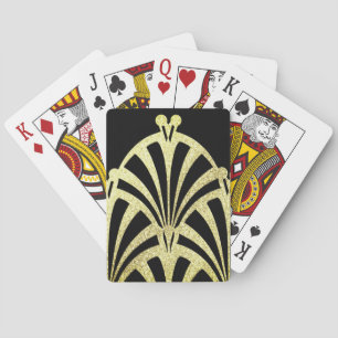 Art deco fan pattern black gold elegant vintage playing cards