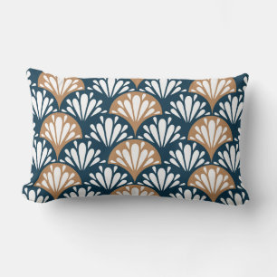 Art Deco Fan Pattern Blue Brown Ornamental Lumbar Pillow