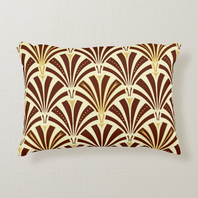 Art Deco fan pattern - chocolate on cream Accent Pillow (Front)