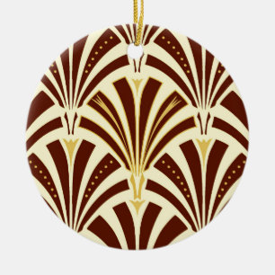 Art Deco fan pattern - chocolate on cream Ceramic Ornament