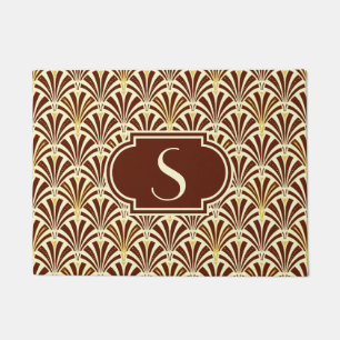 Art Deco fan pattern - chocolate on cream Doormat