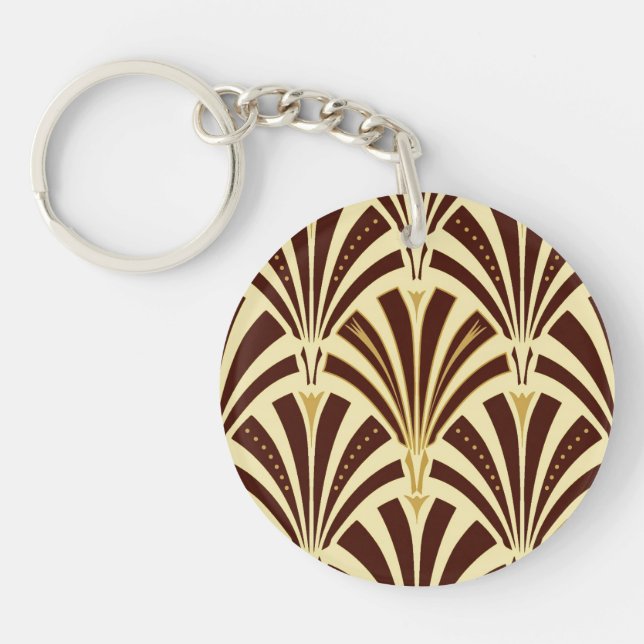 Art Deco fan pattern - chocolate on cream Keychain (Front)