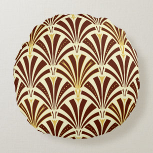 Art Deco fan pattern - chocolate on cream Round Pillow