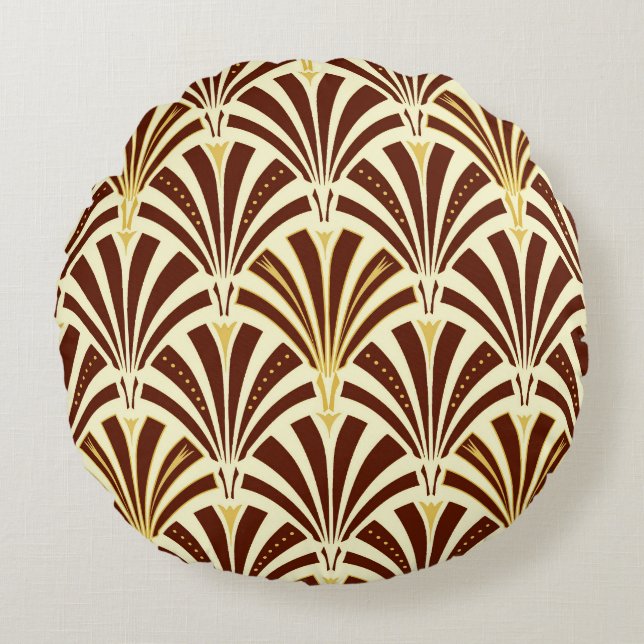 Art Deco fan pattern - chocolate on cream Round Pillow (Front)