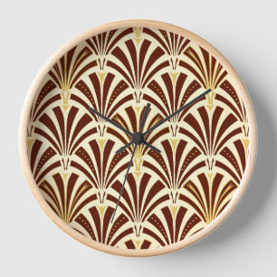 Art Deco fan pattern - chocolate on cream Wall Clock