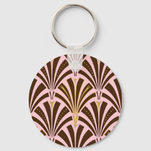 Art Deco fan pattern - chocolate on pink Keychain