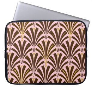 Art Deco fan pattern - chocolate on pink Laptop Sleeve