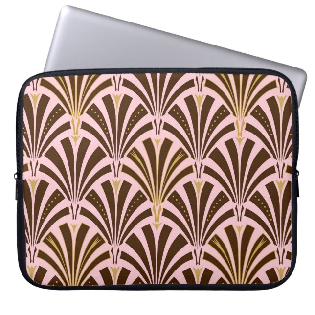 Art Deco fan pattern - chocolate on pink Laptop Sleeve (Front)