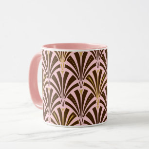 Art Deco fan pattern - chocolate on pink Mug