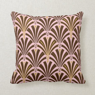 Art Deco fan pattern - chocolate on pink Throw Pillow