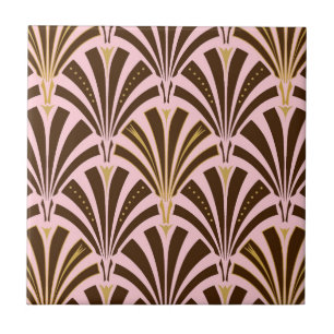 Art Deco fan pattern - chocolate on pink Tile