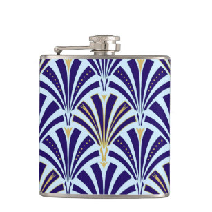 Art Deco fan pattern - cobalt and sky blue Hip Flask