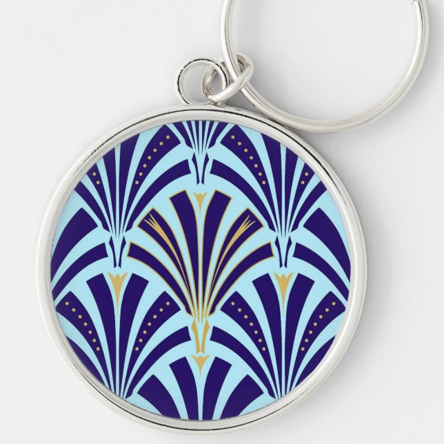 Art Deco fan pattern - cobalt and sky blue Keychain (Front)