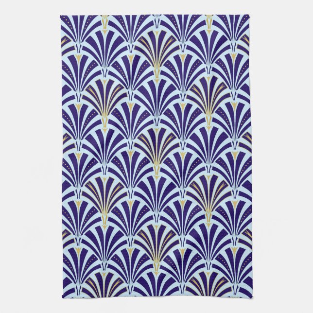 Art Deco fan pattern - cobalt and sky blue Kitchen Towel (Vertical)