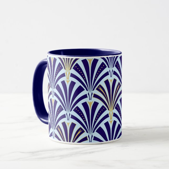 Art Deco fan pattern - cobalt and sky blue Mug (Front Left)