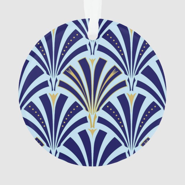 Art Deco fan pattern - cobalt and sky blue Ornament (Back)