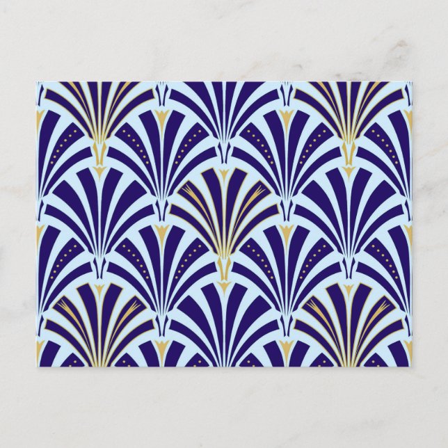 Art Deco fan pattern - cobalt and sky blue Postcard (Front)