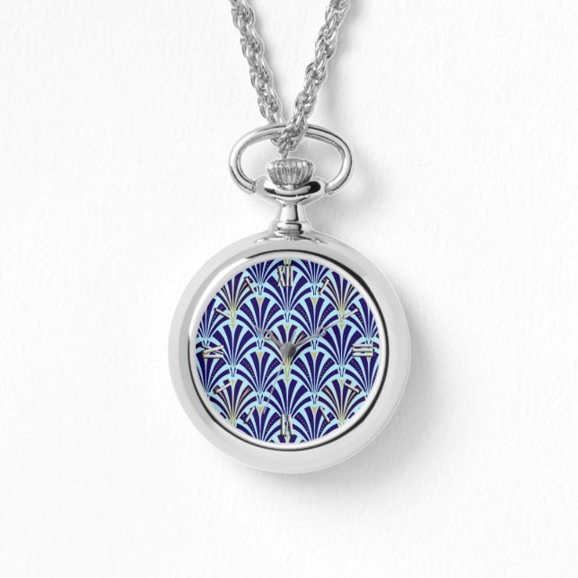Art Deco fan pattern - cobalt and sky blue Watch (Front)