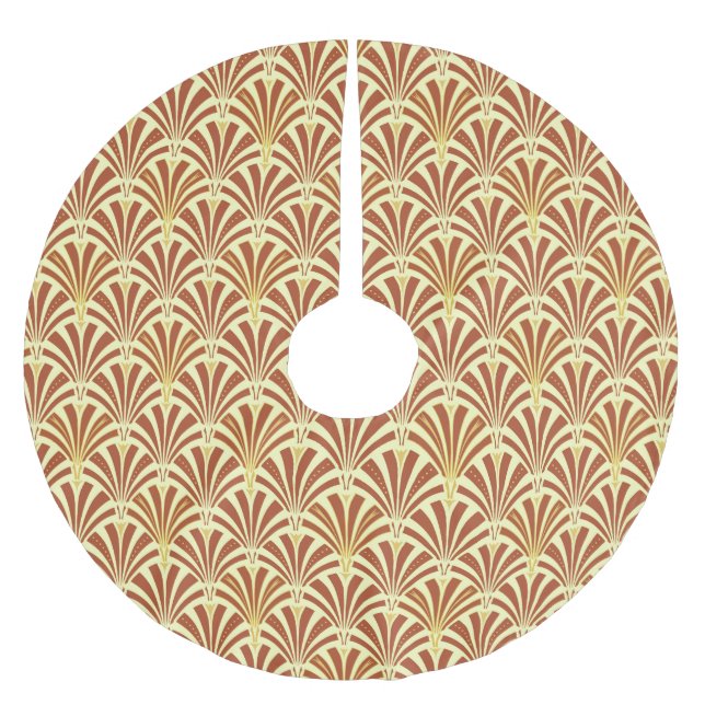 Art Deco fan pattern - copper on yellow Brushed Polyester Tree Skirt (Front)