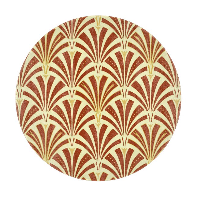 Art Deco fan pattern - copper on yellow Cutting Board (Front)