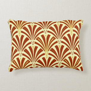 Art Deco fan pattern - copper on yellow Decorative Pillow