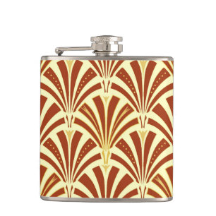 Art Deco fan pattern - copper on yellow Hip Flask