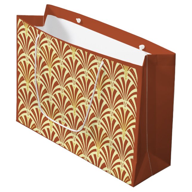 Art Deco fan pattern - copper on yellow Large Gift Bag (Front Angled)