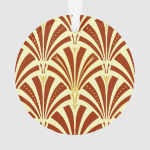 Art Deco fan pattern - copper on yellow Ornament