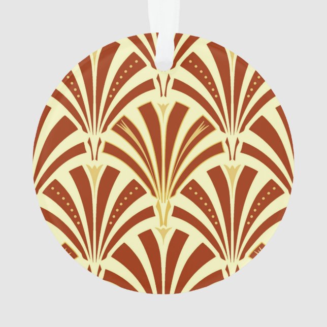 Art Deco fan pattern - copper on yellow Ornament (Back)