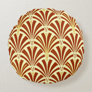 Art Deco fan pattern - copper on yellow Round Pillow