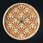 Art Deco fan pattern - copper on yellow Wall Clock<br><div class="desc">Digital reproduction of a classic,  Art Deco wallpaper,  fan pattern - rich copper brown / caramel on pale yellow,  embellished with gold</div>