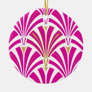 Art Deco fan pattern - fuchsia pink Ceramic Ornament